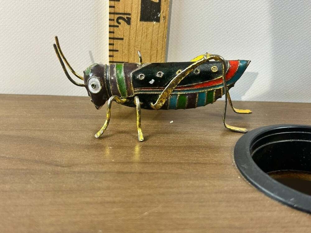 Cloisonne Style Enamel Grasshopper Ornament Multicolor Gold Tone Insect Figurine
